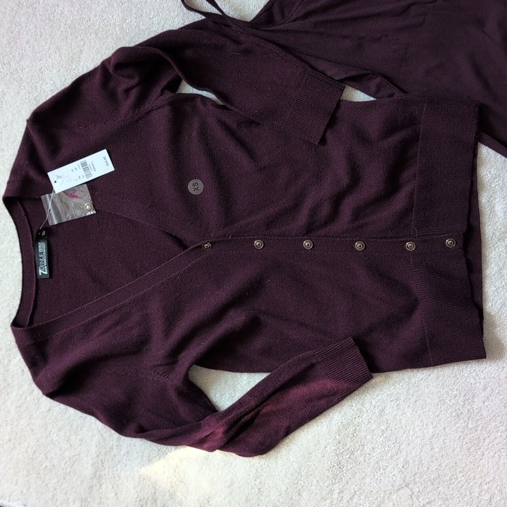 NWT New York & Company Burgundy Cardigan And Cami Set XS - Picture 2 of 5